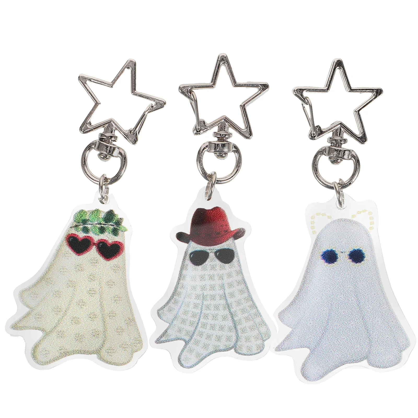 

3 Pcs Keychain Ghost Keyring Holder Halloween Hanging Ornament Acrylic Backpack Pendant