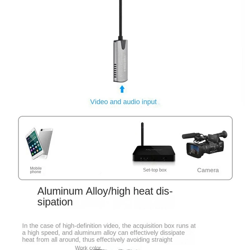 

Карта видеозахвата 4K1080P 60 Гц, серебристый алюминиевый сплав, подходит для записи игр и прямых трансляций, 1 шт.