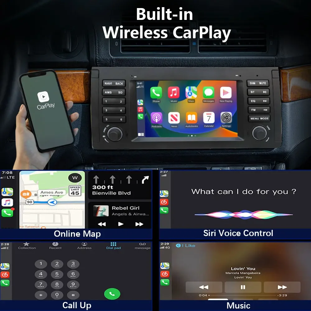 CHSTEK 7 &quotавтомобильный радиоприемник мультимедийный Carplay для BMW 5 серии X5 E53 E39 M5