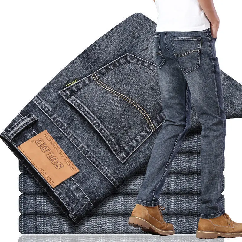 Winter High Waist Padded Jeans Men's New Straight Loose Micro-elastic Large Size Business Casual Pant Fashion Warm Hot Sale