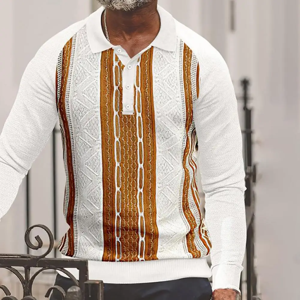 Футболка-поло мужская с винтажным рисунком приталенный пуловер длинным рукавом