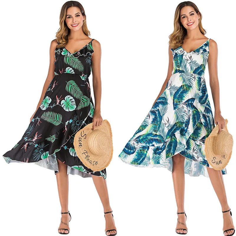 Women Maternity Dress Summer Floral Casual Wrap V Neck Ruffle Cap Sleeveless Belt A-Line Pleated Hem Swing Midi Sun Dress