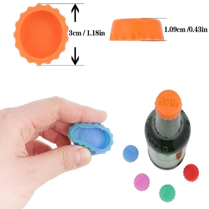 

XIANMU 6 Pcs/Set Silicone Beer Bottle Caps Saver Reuse Practical Colorful Leak Free for Wine Beer Beverage Bottle Cover