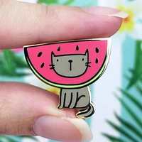 cartoons kitty watermelon cat brooch metal badge lapel pin jacket jeans fashion jewelry accessories gift