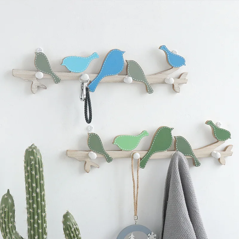 

Pastoral Wooden Bird Hooks Creative Clothing Store Wall Coat Hooks Living Room Porch Wall Behind The Door Key Coat Hooks