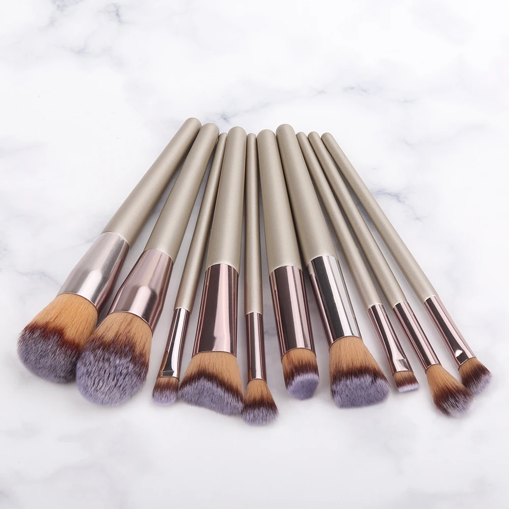 

10 шт. светло-коричневый Кисточки для макияжа Набор для косметики основа; Румяна Тени для век Кабуки кисть для растушевки Косметика Кисть инс...