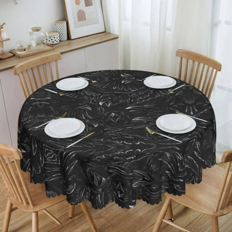 

R-Raven Rage Round Tablecloths 60 Inches Halloween Witch Gothic Scary Crow Table Cover for Kitchen Table Cloth