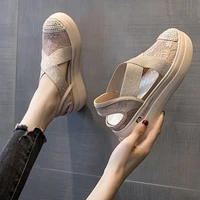 summer ladies sandals lace solid flat thick sandal retro rome style casual slip on sandalias zapatos mujer primavera verano 2022