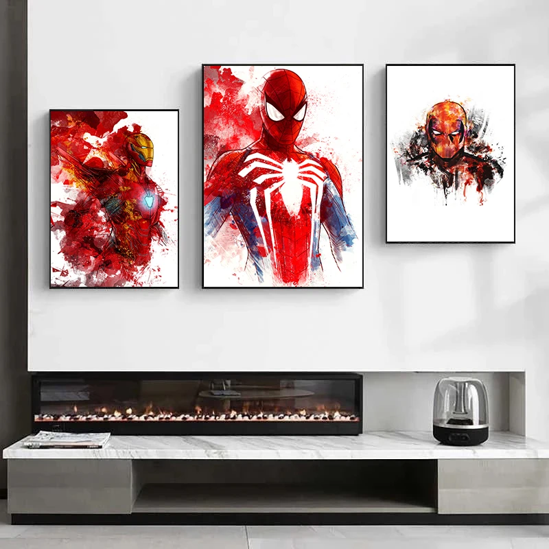

Canvas Painting Marvel Superhero Spiderman Iron Man Anime Water Color Prints Posters Wall Art Pictures for Kids Room Decoration