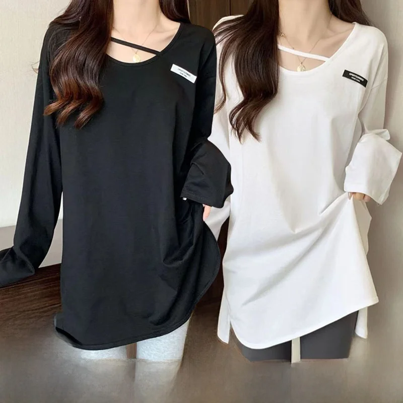 Plus size women clothing 00.00kg Fat Sister Long sleeves Shirt Women Autumn Loose Slimming Western Sle Top Bottoming Shirt...