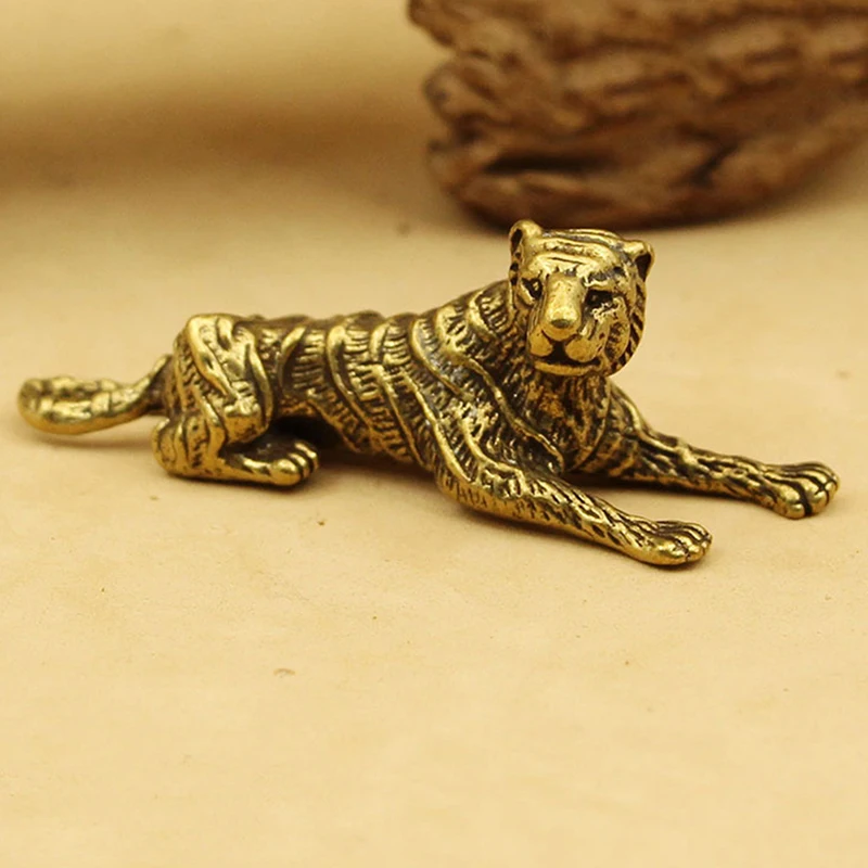 

Tiger 3D Brass Casting Statue Mini Animal Metal Figurine Home Decor