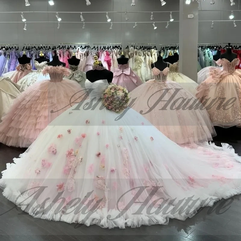 Милое бальное платье на шнуровке с рюшами и цветами по индивидуальному заказу со