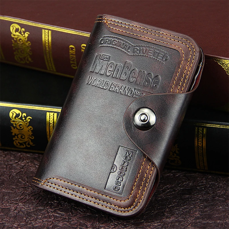 Retro Men Leather Wallets Small Money Purses Design Price Top Men Thin Wallet With Coin Bag Zipper Magnetic Buckle Money Clip
