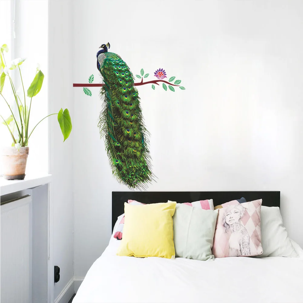 

Peacock living room porch TV background wall decoration can remove wall stickers
