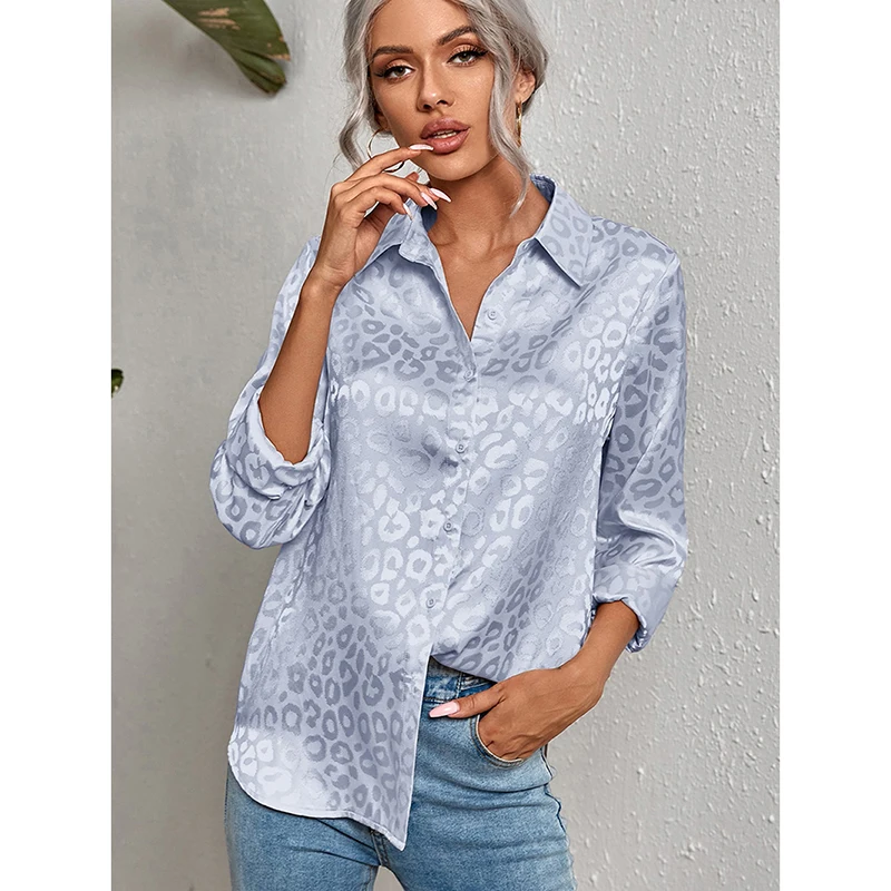 

Leopard Women's Shirt Spring Long Sleeve Casual Fashion Woman Blouses 2022 Button Turn-down Collar Blouses and Shirts Top Female