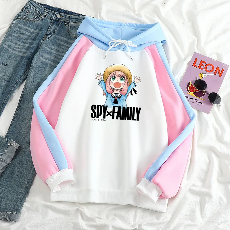 

New Anime SPY X FAMILY Anya Yor Loid Men's/Women Colorblock Hoodie Trend Pullover Unisex Streetwear Sweatshirt Oversize Tee Top
