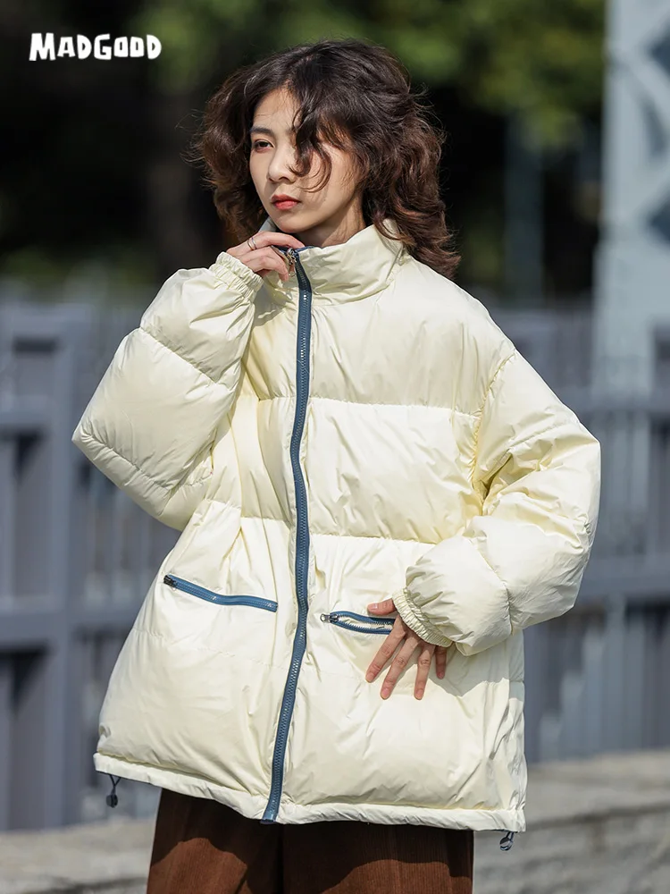 Vintage versatile double-sided down jacket autumn and winter warm loose stand collar jacket enlarge