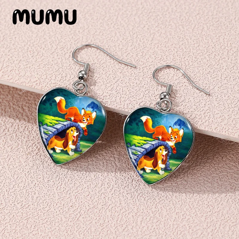 Новинка 2024 серьги-подвески в форме сердца с изображением лисы и кошки ручная