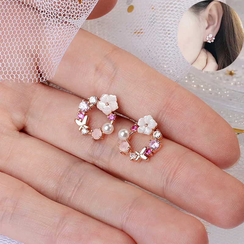 

Chinese Style Flower Stud Earrings for Women Korean Zircon Exquisite Earring Gold Party Jewelry Gift