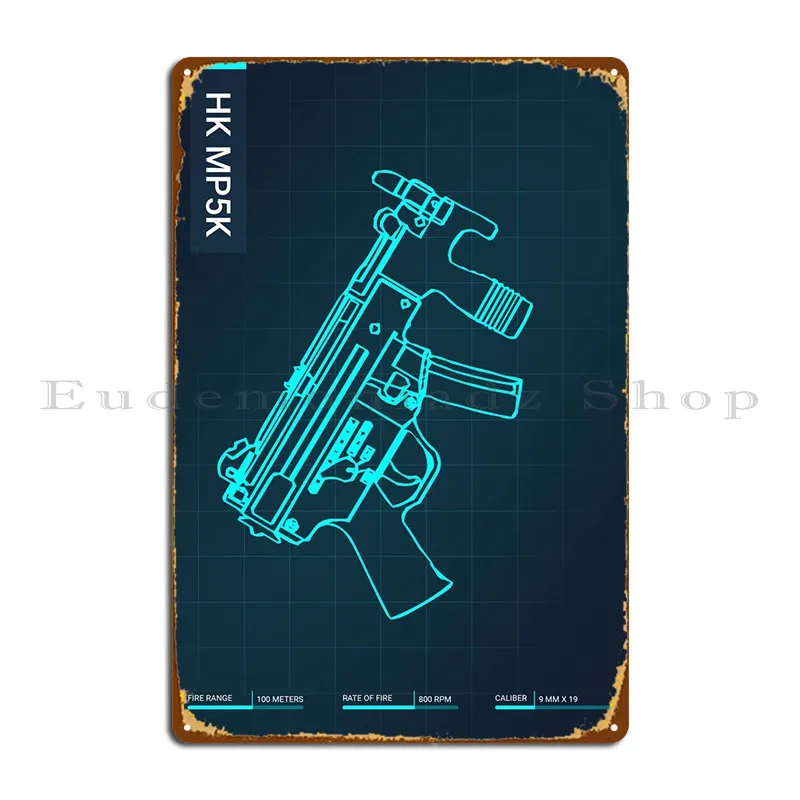 Металлический плакат Hk Mp5k для пистолета, плакаты для паба, кинотеатра, Настенный декор на заказ, жестяной плакат