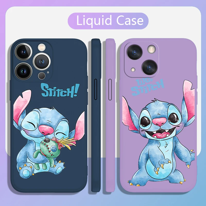

Cute Anime Stitch Phone Case For Apple iPhone 14 13 12 Mini 11 Pro XS MAX XR X 8 7 6S Plus Liquid Candy Color Shell Coque Capa