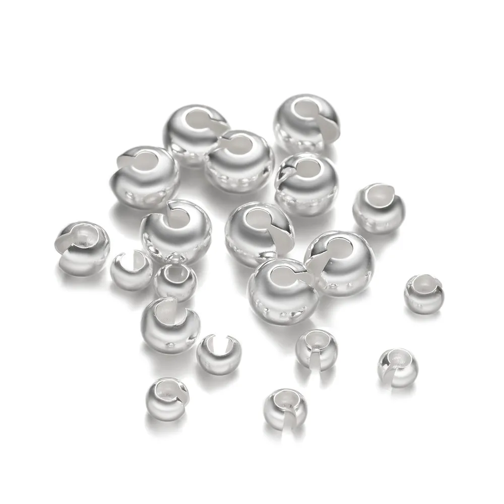 Полукруглые Обжимные бусины из стерлингового серебра 925 пробы свободные для