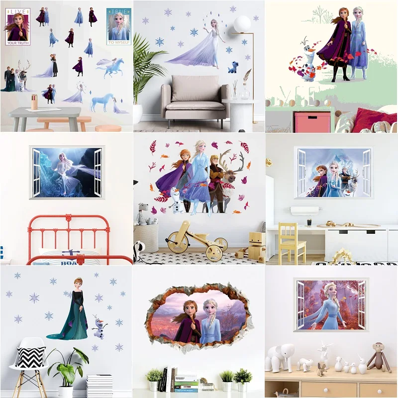 The Snow Queen Anna and Elsa Princess Wall Stickers Broken Wall Poster Wall Art Car Decal Kids Room Decor Favors murals