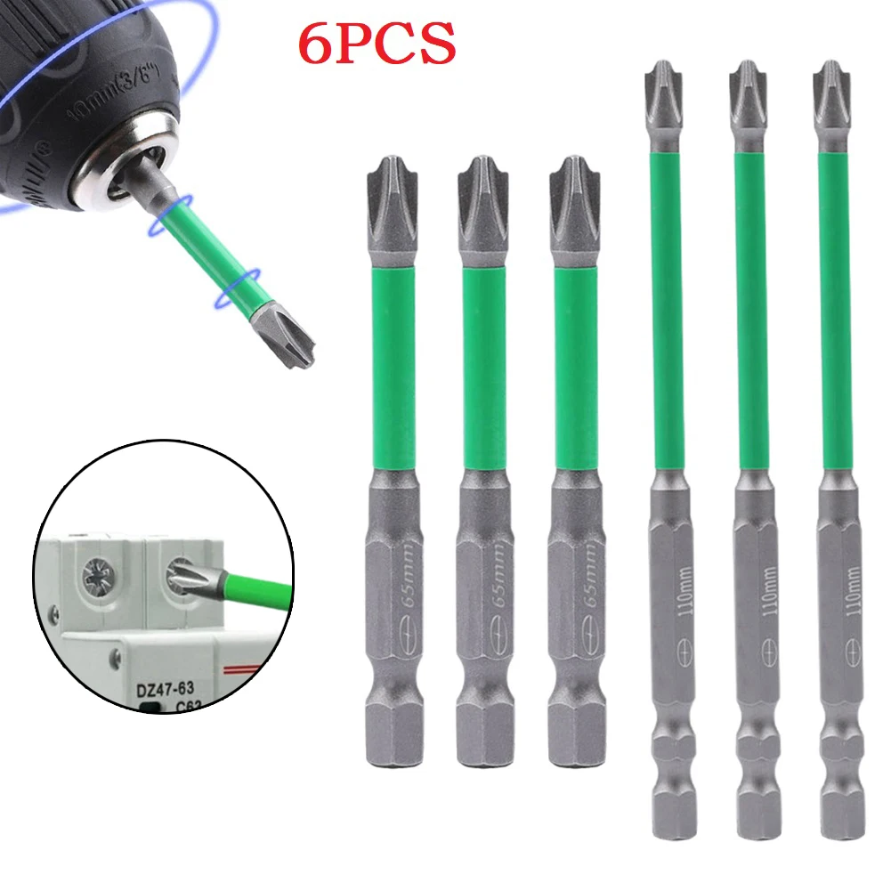 

6PC 65/110mm Magnetic Special Slotted Cross Screwdriver Bit For Electrician FPH2 Cross Non-slip Drill Bits Batch Head Bits