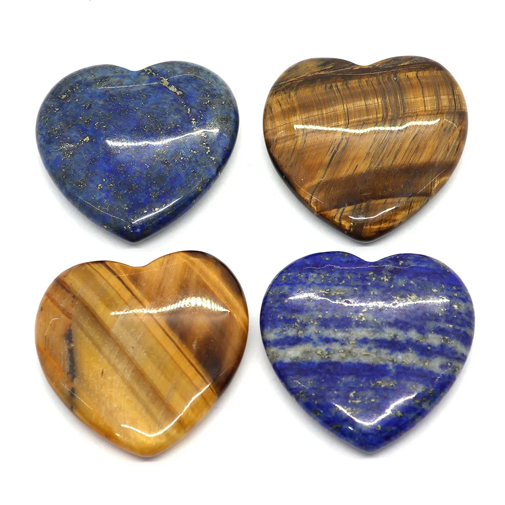 

1pc Heart Shaped Ring Cabochons Natural Semi-precious Stone Pendants Tiger Eye Lapis Lazuli DIY for Making Necklace 40mm Size