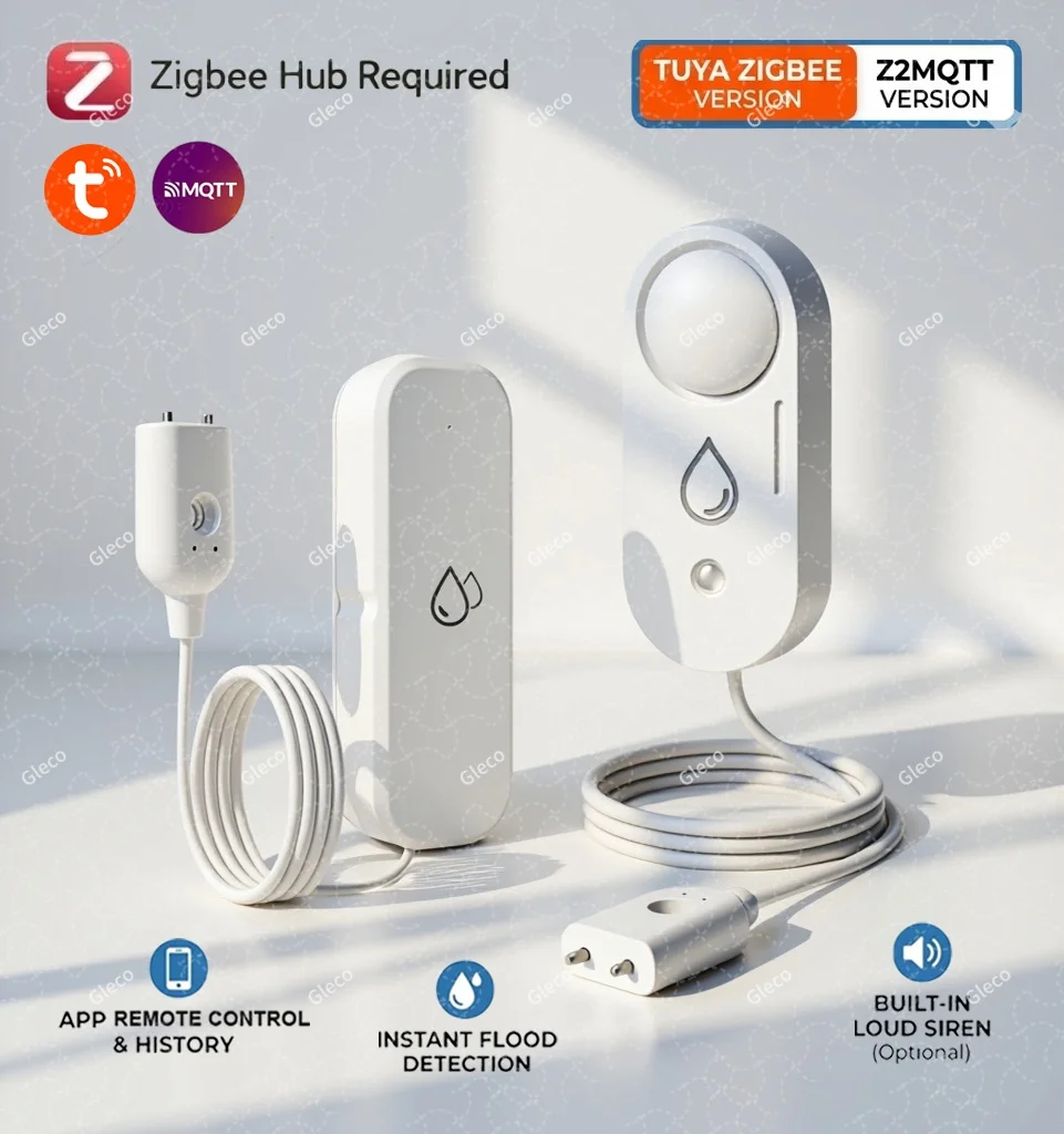 Фото Датчик протечки воды Zigbee, детектор затоплений с опциональной звуковой сигнализацией 110 дБ, датчик воды с удаленным мониторингом для 2MQTT Tuya APP №1