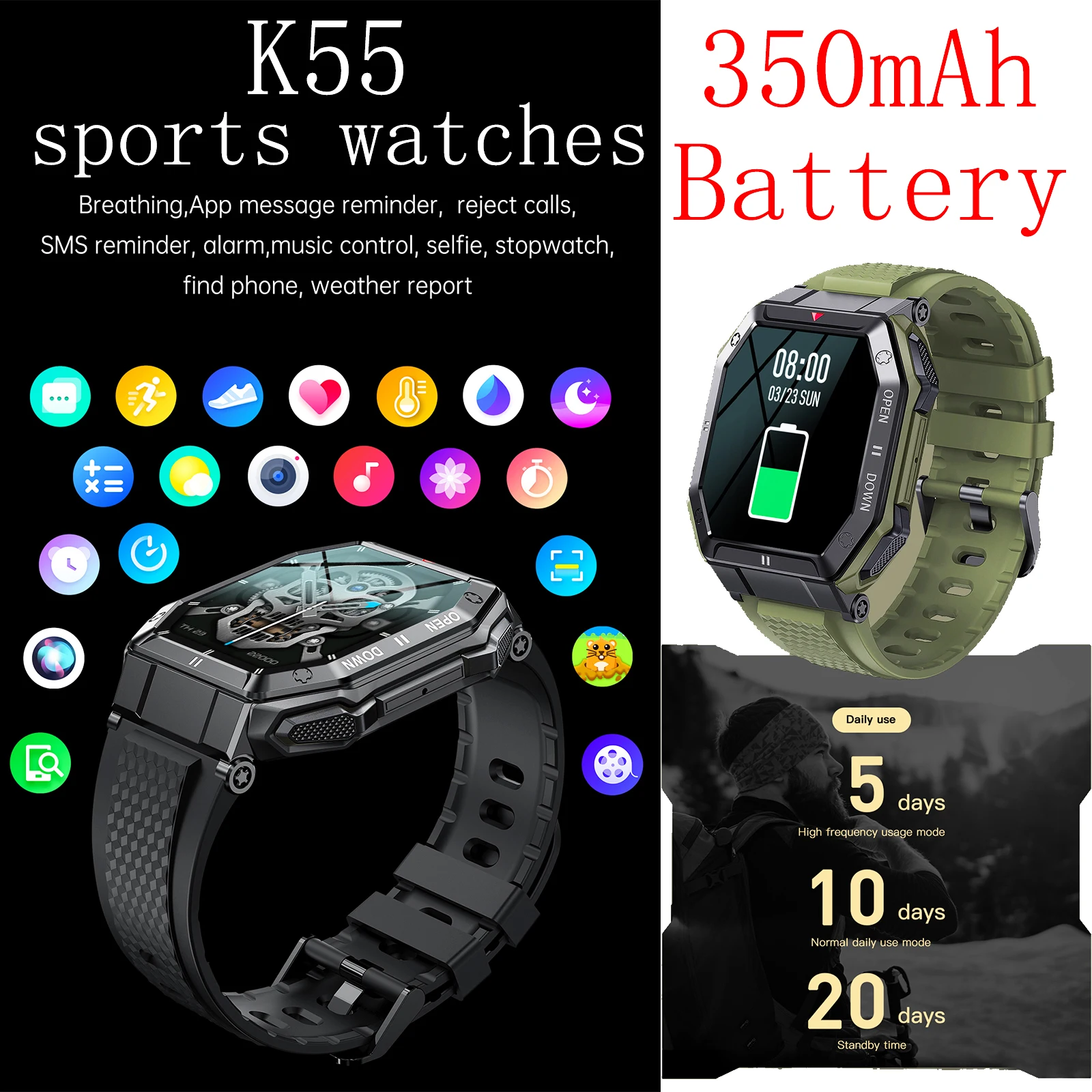 LEMFO смарт часы мужские женские Bluetooth-вызов K55 sports watches 350 мАч smart watch men IP67
