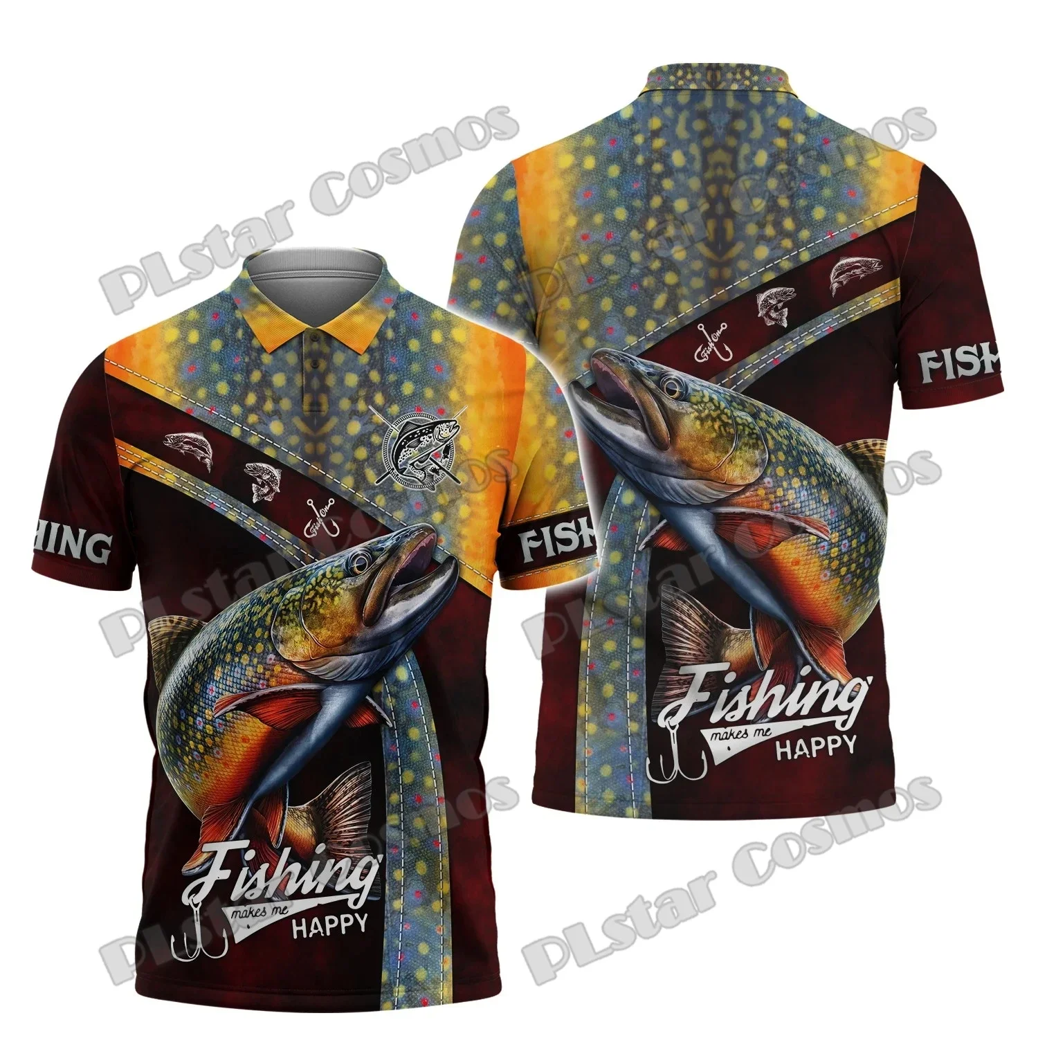 PLstar Cosmos BassCrappieMarlin Fishing Pattern Модные мужские рубашки поло с 3D принтом Летняя повседневная рубашка с короткими рукавами PLP21 (art.: 3920ced4b082c) - 3920ced4b082c