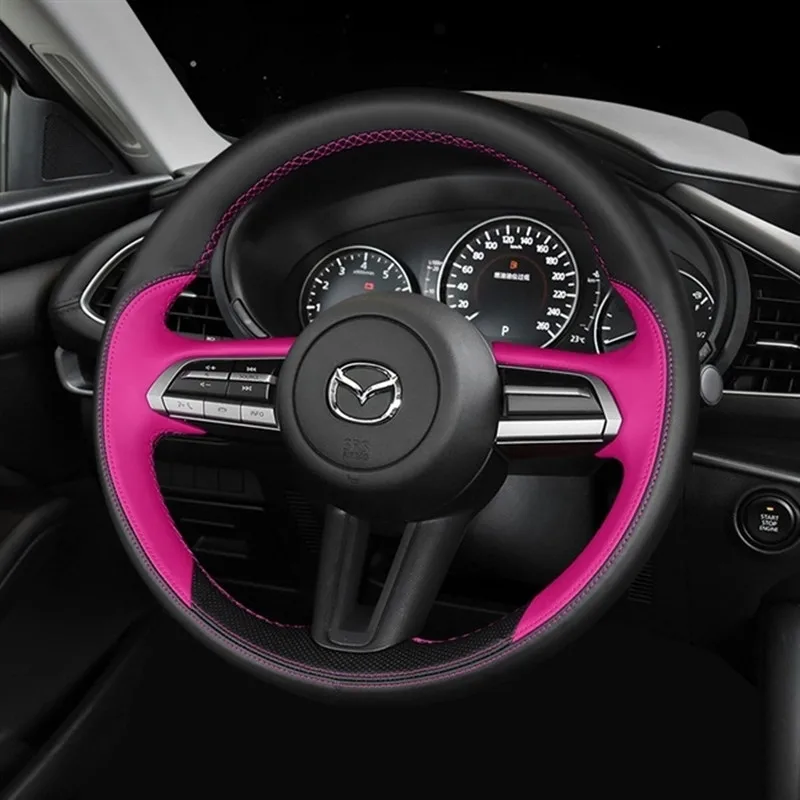 

DIY Hand-Stitch Carbon Fiber Leather Car Steering Wheel Cover for Mazda 3 CX-30 Interior Auto Accessories