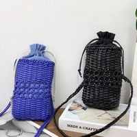 hollow out knitting shoulder bag fashion mini pu woven crossbody bags for women small drawstring phone flap 2022 handbags purses