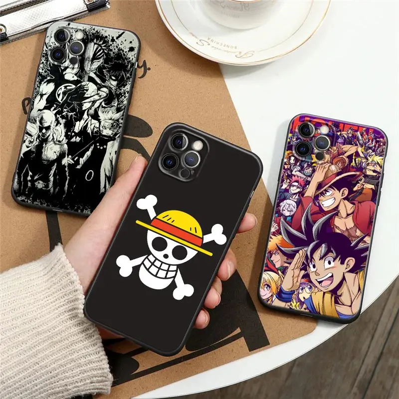 

Luffy One Piece Anime Phone Case for iPhone 6 7 8 Plus SE 3 2020 2022 11 12 13 Pro Xs Max Mini XR Case Black Soft Silicone Cover