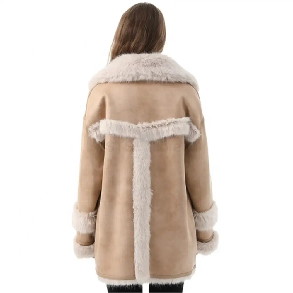 Women Winter Real Suede Long Jacket Single Breasted Lapel Pocket Real Fur Coat Fashion Designer Thermal Elegant women's Clothing