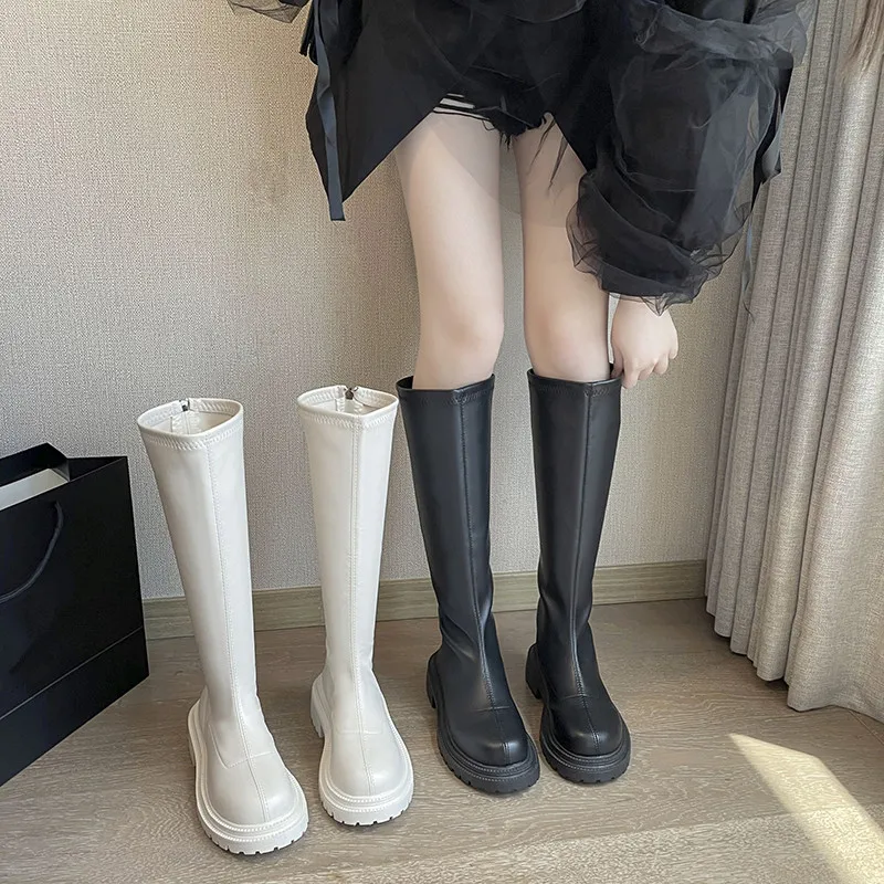 

Women Boots Over Knee Round Toe Zipper Autumn Shoes Winter Footwear Boots-Women Over-the-Knee Rubber Med Ladies 2022 Rome Solid