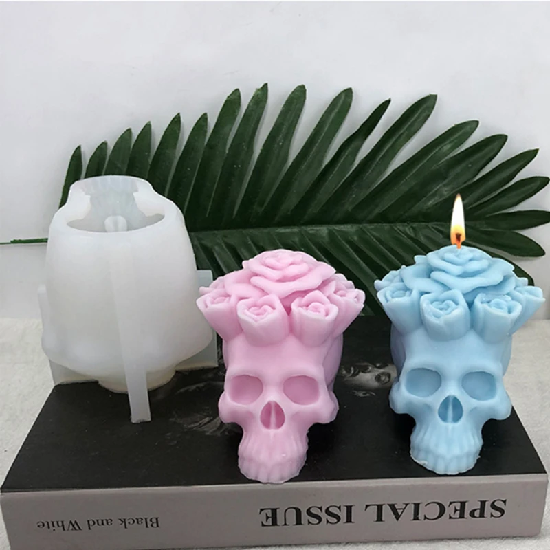 

New Serpentine Flower Carving Skull Silicone Candle Mold 3D Crafts Gypsum Epoxy Soap Making Tool Halloween Decoration Gift