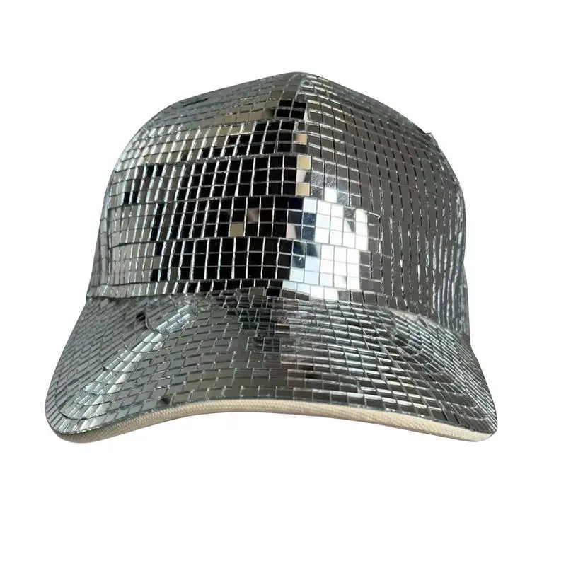 

Серебряная блестящая зеркальная шляпа, ковбойские бейсбольные кепки, ковбойская шляпа, шапка для дискотеки с зеркальным шариком, шапки для дискотеки, Блестящие модные