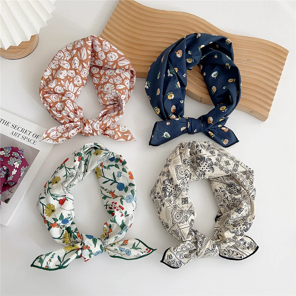 

58cm Square Cotton Flower Neck Scarf Hair Fashion Print Wrap Hairband Headband Hairscarf Kerchief Bandanas шарфи Scarves hijab
