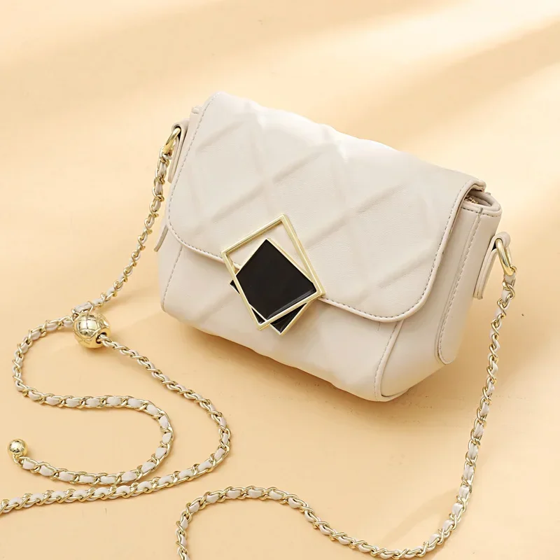 

Woman BagAdvanced Sense of Westernization Lingge Small Golden Ball Chain One Shoulder Crossbody PU Leather Bag