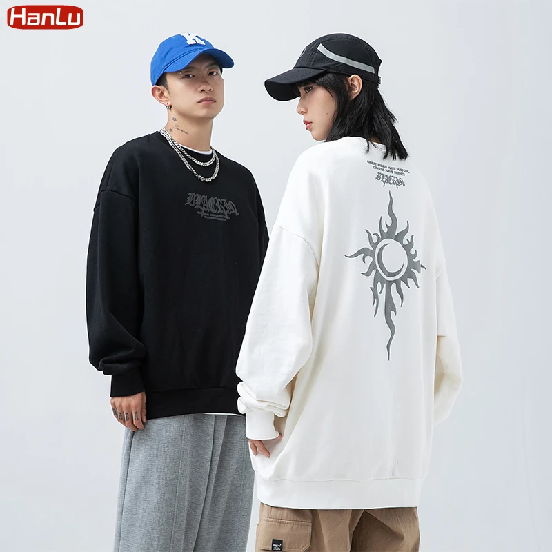 

Мужская одежда в японском стиле, осень 2022, свитер с круглым вырезом, Мужская модная Свободная куртка с принтом пены и солнца, Мужская Уличная...