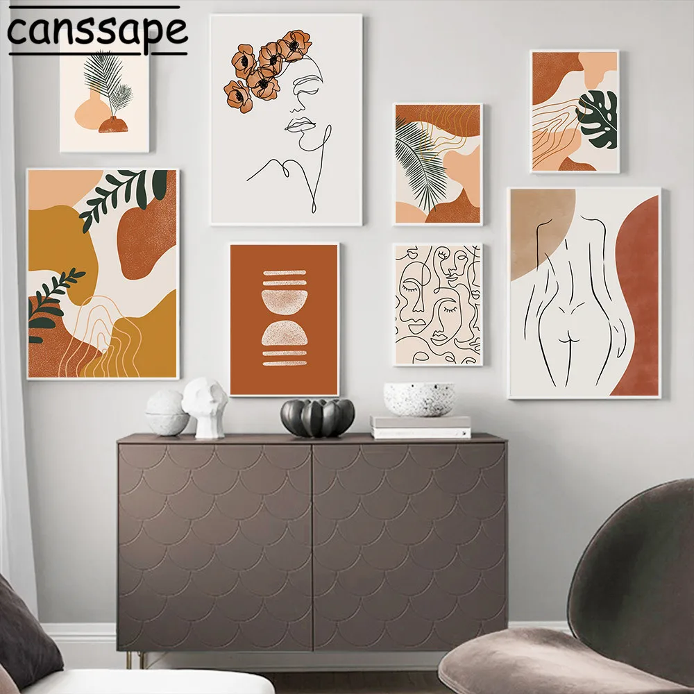 Постеры и принты в скандинавском стиле абстрактная линия холст живопись листья