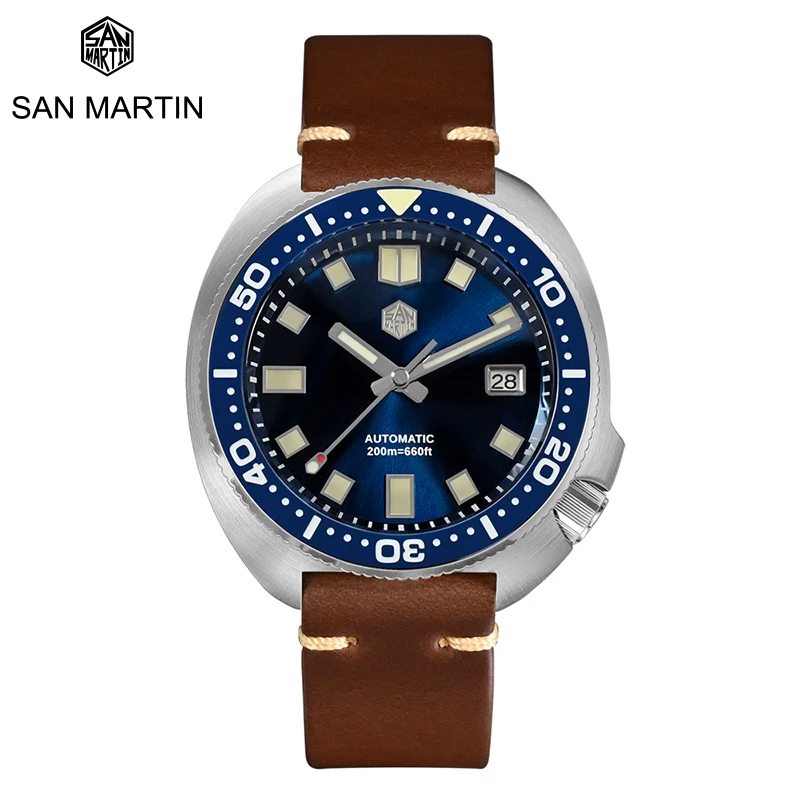 

San Martin Luxury New Men Watch 44mm New Turtle Diving NH35 Automatic Mechanical Sapphire Bracelet 20 Bar Luminous Relojes часы