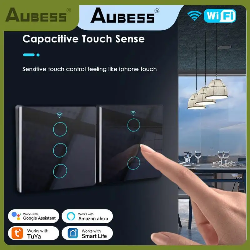 

Tempered Glass Tuya Wifi Smart Switch Remote Control Smart Touch Switch Timing Wall Light Switch For Alexa Google Home Wireless