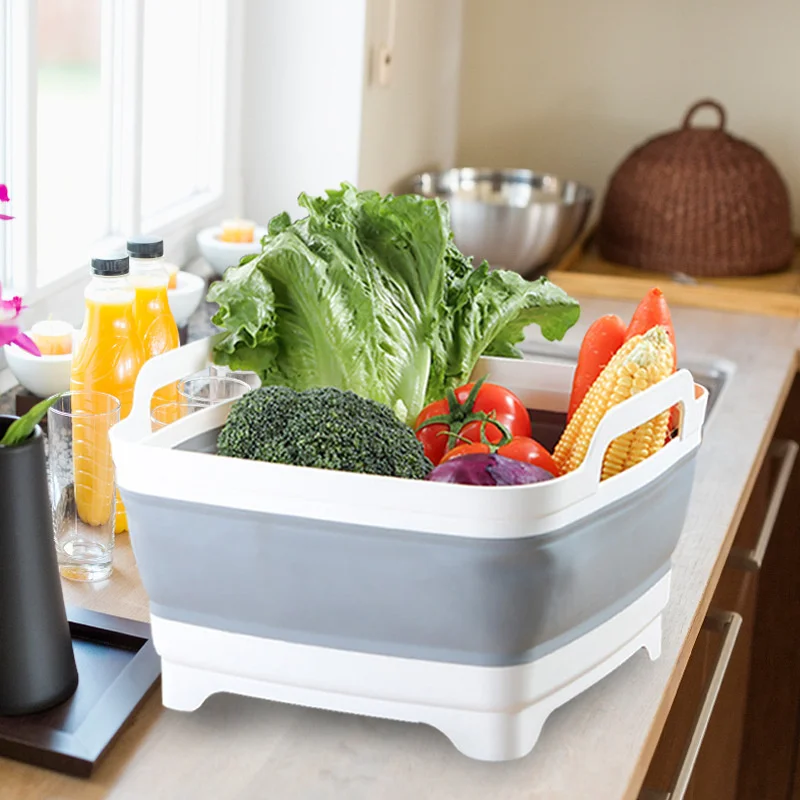 

Large Silicone Folding Drain Basket Fruit Vegetable Washing Foldable Strainer Colander Collapsible Drainer Kitchen Storage Tool