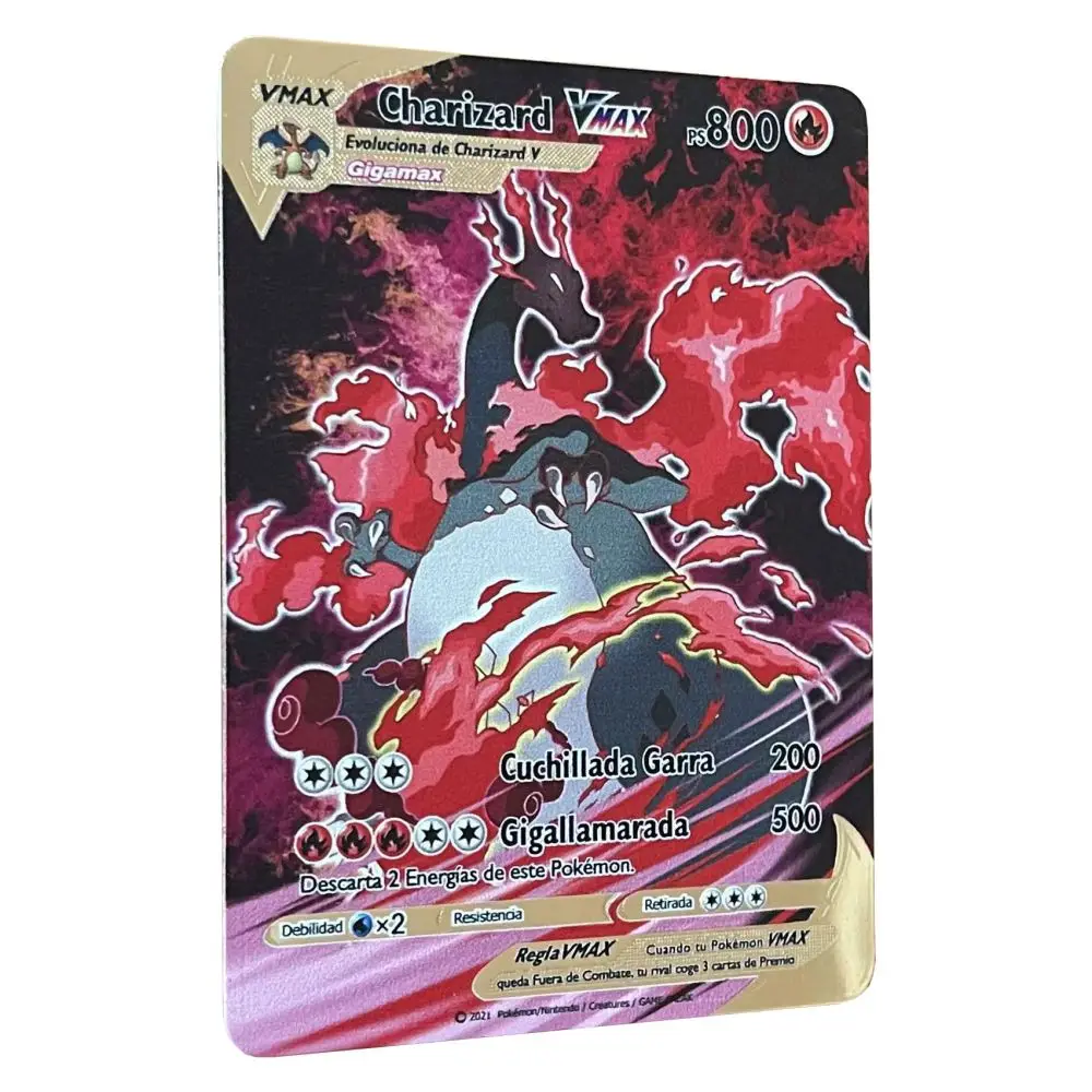 800PS of Vmax Charizard GX Vstar золотые карты покемона в испанском железном металлическом