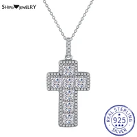 shipei 100 925 sterling silver crushed ice cut created moissanite gemstone cross pendant necklace anniversary fine jewelry gift