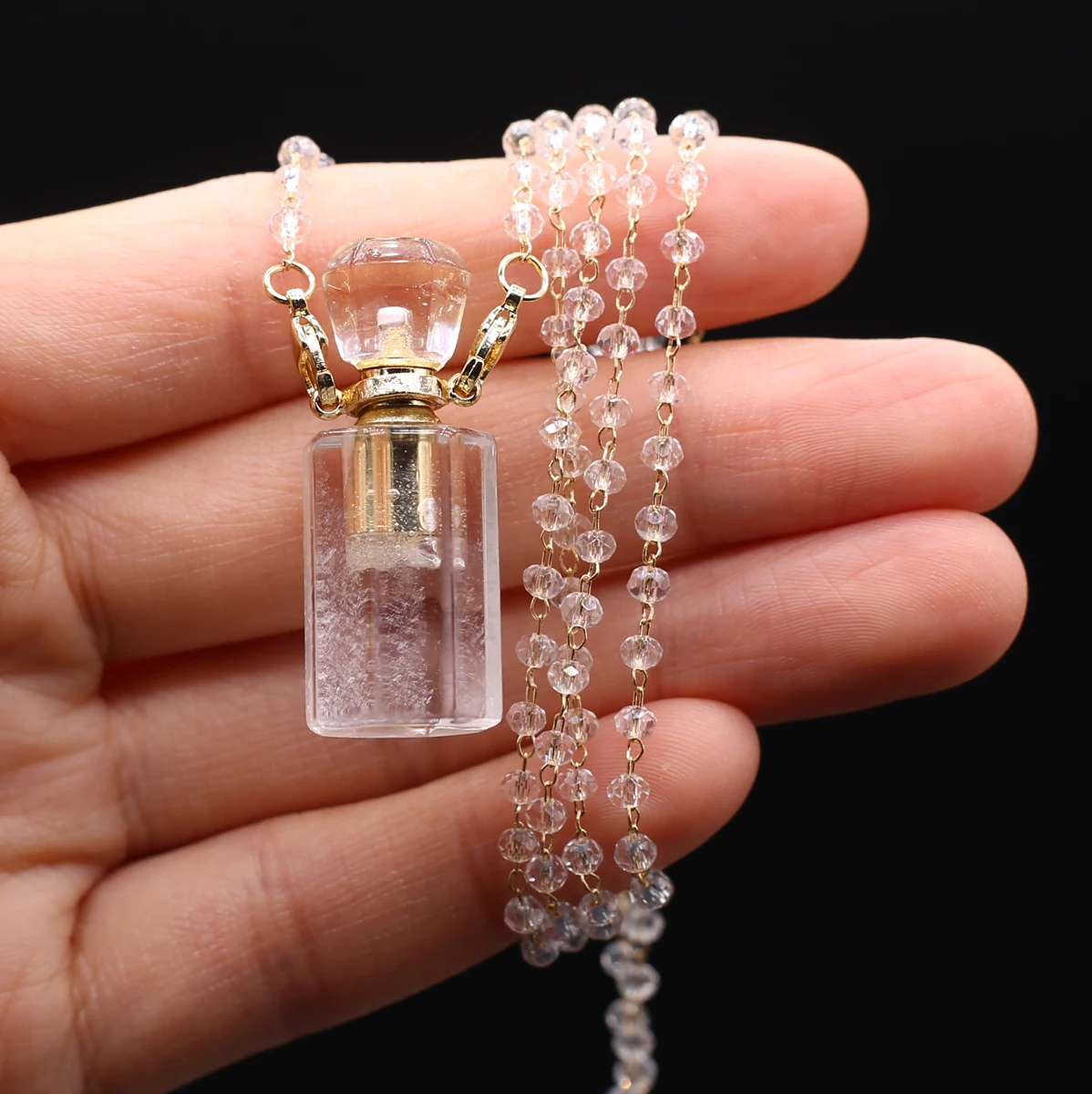 

New Type Perfume Bottle Necklace Gold Color Bead Chain Transparent Essential oil Diffuser for Women Necklace Jewelry Gifts