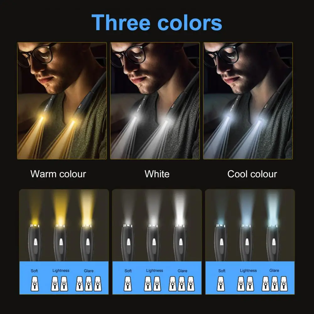 

Book Reading Light Neck Light Rechargeable Led Neck Reading Light Flexible Arm Dimmable Non-glaring Hands-free Lamp